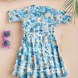 BAESD Floral Print Flutter Sleeve Fit & Flare Dress-4
