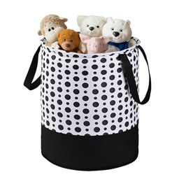 Kuber Industries Black & White Polka Dot Printed Foldable Laundry Basket 45L-20