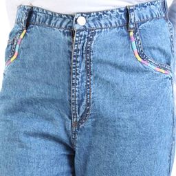Budding Bees Solid Button Down Wide Leg Denim Pant - Blue image 5