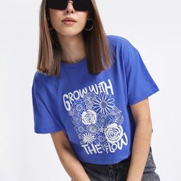 glitchez Flattering Florals Drop-Shoulder Sleeves Crop Boxy T-shirt-image-43