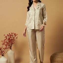 Sangria Printed Lapel Collar Shirt With Trousers-picture-16