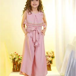 Peppermint Kids Pink Embroidered Jumpsuit with Belt-image-55