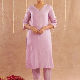 Zuri Purple Megha Embroidered Chanderi Kurta-picture-28