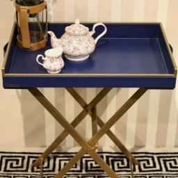 Casagold Ink Blue Foldable Butler Tray Table With Metal Stand-image-125