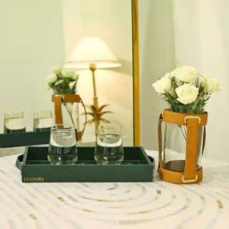 CasaGold Green Premium Leather Serving Tray with Handles-picture-13