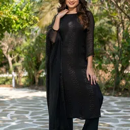 Happy Design Embroidered Sequinned Straight Kurta With Trousers & Dupatta-picture-45
