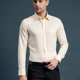 Louis Stitch Yellow Cotton Slim Fit Texture Shirt-image-81
