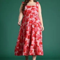 DressBerry Curve Plus Size Floral Print Flutter Sleeves Georgette Fit & Flare Midi Dress-picture-13