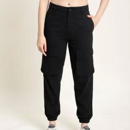 IVOC Black Cotton Regular Fit Mid Rise Cargo Jeans-picture-11