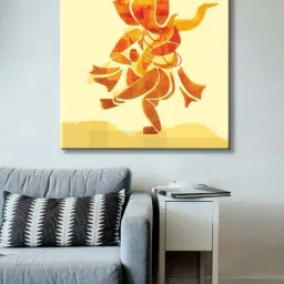 999store Yellow & Orange Lord Ganesha Dancing Canvas Painting-image-8