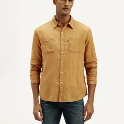 Levi's Orange Cotton Slim Fit Self Pattern Shirt-image-28