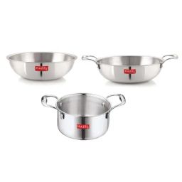 HAZEL Silver Stainless Steel Induction Bottom Cookware Set (1 Tasla, 1 Kadai & 1 Casserole)-picture-27