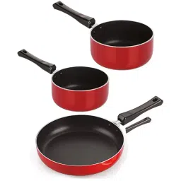 Nirlon Red Aluminium Non-Stick Big Deep Karahi Fry Pan and Sauce Pan Set of 3-picture-14