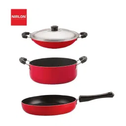 Nirlon Red Aluminium Non-Stick Cooking Pots & Pans - Set of 3-picture-43