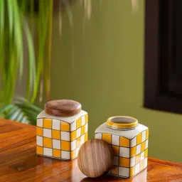 ExclusiveLane 'Shatranj Check' Hand-painted Storage Jars (Airtight, Set of 2, 200 ML, 4 Inch)-29