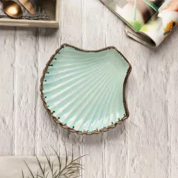 VarEesha Tranquil Sage Green Ceramic Large Sea-Shell Serving Platter-11