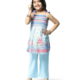 Biba Girls Powder Blue Cotton Printed Kurta Set-image-38