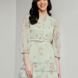 AND Mint Self Design Fit & Flare Dress-image-11