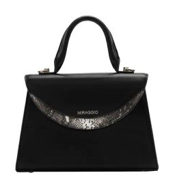 Miraggio Black Solid Medium Satchel Handbag-image-90