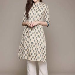 READIPRINT FASHIONS Beige Cotton Printed A Line Kurta-image-11