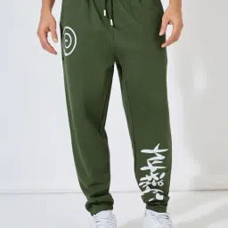 Styli Olive Relaxed Fit Graphic Joggers-image-14