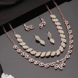 Aatmana Rose Gold Plated Mint Green & White CZ Studded Jewellery Set for Women - Set of 2-3