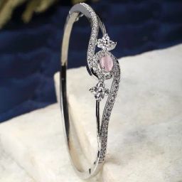 Zeneme Rhodium Plated Dribble Pink American Diamond Openable Bracelet-33