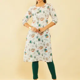 Soch White Viscose Blend Floral Printed Kurta With Tassels image 1