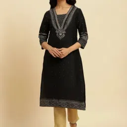W Black Printed Straight Kurta-image-94