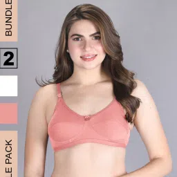 Lux Venus Peach & White Full Coverage Non-Wired Bra With Adjustable Strap - Pack of 2 image 1