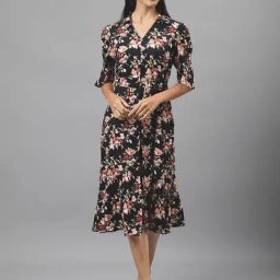 Latin Quarters Black Floral Print Midi Dress-picture-33
