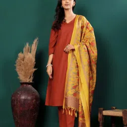 Varanga Rust Solid Kurta and Pant with Dupatta image 1