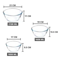 Femora Borosilicate Glass Microwave Safe Mixing Bowls (2100 ml, 1650 ml & 1050 ml) - Set of 3 image 3