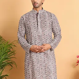 Jompers Men Geometric Embroidered Chikankari Kurta-image-71