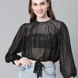 Oxolloxo Black Regular Fit Crop Top-picture-2