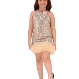 Cutecumber Girls Beige Embellished Dress-image-33