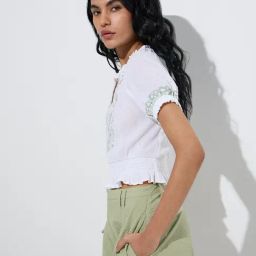 Bombay Paisley by Westside White Embroidered Cotton Top-image-34