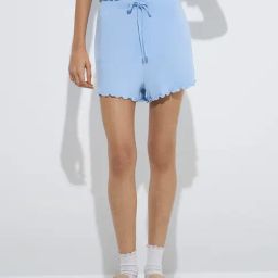Superstar by Westside Blue Ribbed High-Rise Cotton-Blend Shorts-image-73