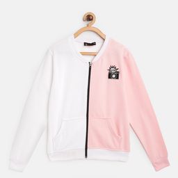 Belle Fille Unisex Kids White Pink Colourblocked Fleece Lightweight Longline Open Front Jacket-image-76