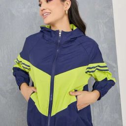 Styli Navy & Green Color-Block Puffer Jacket-picture-6