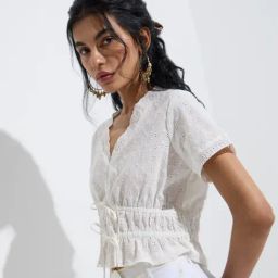 Bombay Paisley by Westside White Schiffli Detailed Cotton Top-image-81