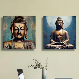 RANDOM 2 Pieces Blue & Brown Religious Canvas Wall Art-image-76