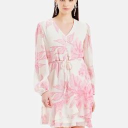 Kazo Pink Printed A Line Dress-image-5