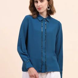 Camla Teal Embellished Shirt-image-22