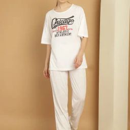 Vimal Jonney White Cotton Printed T-Shirt & Track Pants Set-39