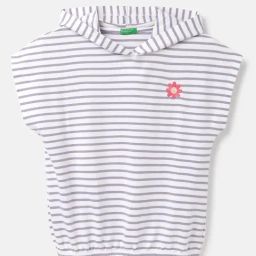 United Colors of Benetton Kids White Cotton Striped Tshirt-image-56