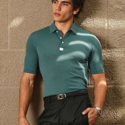 Campus Sutra Green Regular Fit Texture Polo T-Shirt-image-15