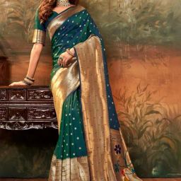 Satrani Green Silk Woven Saree With Unstitched Blouse-image-59