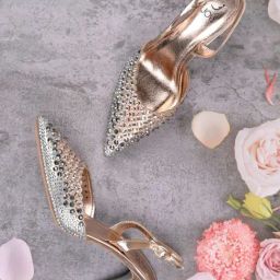 Jove Women's Champagne Back Strap Stilettos-picture-26