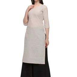Shaily Off White Cotton Regular Fit Kurta-picture-12